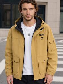 Men's Autumn/Winter Hooded Softshell Casual Versatile Commute Functional Loose Jacket, Suitable For Daily Wear And Outdoor Sports - Yellow - View 2