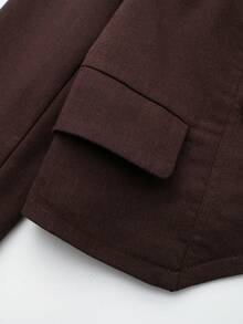 Jaket Wanita Model Napoleon Kancing Ganda Cocok untuk Musim Gugur - Coklat - View 4