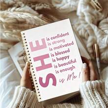 1本 14*21cm 螺旋裝訂筆記本，SHE Is Confident Strong Beautiful Is Me 勵志語錄印花軟封面日記本，橫線書寫本，適合學校、辦公室日常記錄，女性禮物 - 款式B - 查看 5