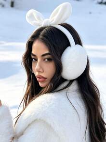 1 buah Penutup Telinga Hangat Lipat Gaya Korea Baru untuk Wanita, Penutup Telinga Hangat yang Lucu, Cocok untuk Ski, Perjalanan, dan Penggunaan Sehari-hari - Putih - View 5