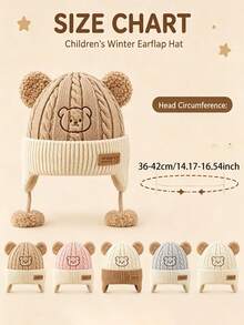 1pc Baby Cartoon Bear Embroidered Plush Ear Cable Knit Fabric Warm Windproof Cute Style Ear Protection Knit Hat Autumn/Winter Outdoor Daily - Multicolor - View 8