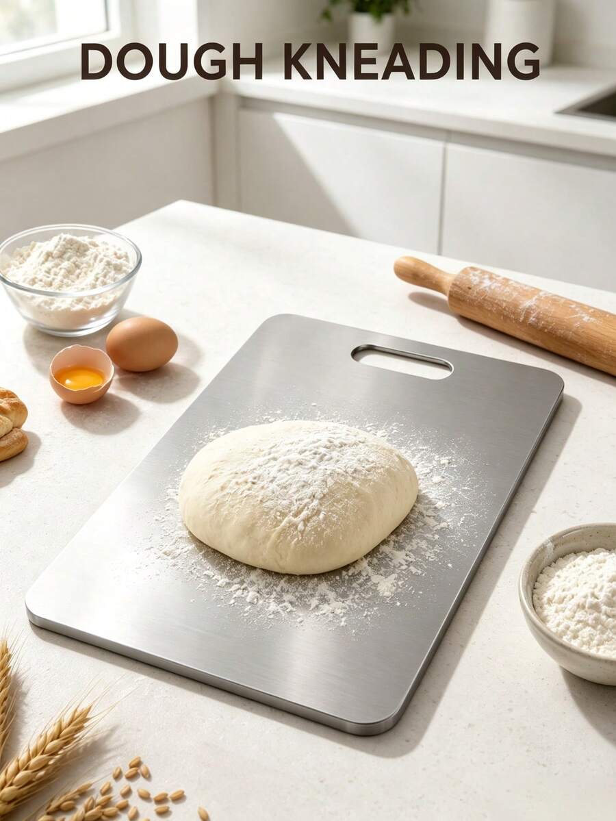 3pcs/1pc Premium Stainless Steel Double-Sided Cutting Board, Convenient Kitchen Double-Sided Stainless Steel Cutting Board, Suitable For Meat, Fruit And Vegetable Kitchen Cutting Board, Thickened Anti-Mold, Suitable For Home And Restaurant Use, Easy To Clean With Water, Essential Kitchen Tool For Home Cooks And Cooking Enthusiasts, Used For Cutting Meat, Cheese, Bread, Vegetables And Fruit, Suitable For Home, Dorm, Kitchen Tools, Suitable As Home Gift, Christmas Or Back To School Gift. - Silver - View 1
