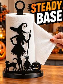Vintage Witch Kitchen Countertop Paper Towel Holder, Sturdy Mini Metal Towel Rack, Halloween Decor, Paper Roll Holder Storage Rack, Home Bedroom Room Decoration, Office Desk, Car Interior Bathroom Kitchen Accessories Organizer - Black - View 5