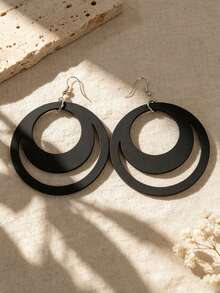 MARLIWOO 1 Pair Vintage Personalized Round Hoop Earrings, Double Layer Leather Earrings, Fashion Exaggerated Style For Ball, Banquet, Party Jewelry - Multicolor - View 9
