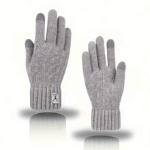 1 Pair Unisex Winter Double Layer Gloves - Warm Knitted Touchscreen Gloves, Suitable For Texting, Cycling, Work And Daily Use - Multicolor - View 3
