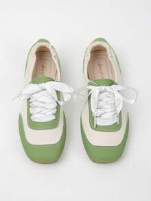 XfLadies' Color Blocked Flat Casual Shoes With Elastic Pleats At The Heel, Suitable For Casual Daily/Commuting/Shopping/Travel Wear. - Green - View 3