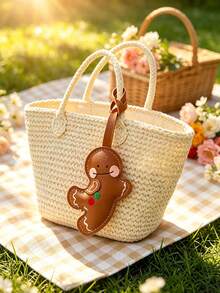 Christmas Gingerbread Man Faux Leather Bag Charm, Wrist Lanyard Keychain, Backpack Handbag Decoration Accessory, Holiday Xmas Gift For Women Friends - Multicolor - View 2