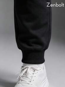 Zenbolt Winter Men's Fleece-Lined Straight-Leg Pants Featuring An Elastic Drawstring Waist; Suitable For Workouts, Lounging At Home, And Casual Wear. - Black - View 6
