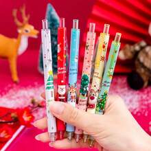 16pcs Random Cute Christmas Cartoon Retractable Gel Pens, Christmas Tree Santa Claus Reindeer Pattern Press-Type Water Pens, Office Planner Writing Stationery Christmas Party Small Gift, Includes 6 Pens + 10 Refills - Multicolor - View 2