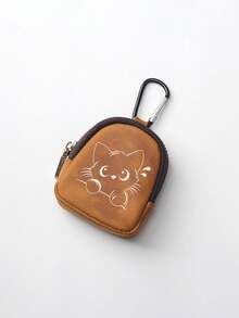 Cute White Cat & Butterfly Flower Print Mini PU Leather Coin Purse, Zipper Earbud Storage Pouch With Carabiner Clip, Portable Key Bags,Wallet Bag,Gift - Multicolor - View 12