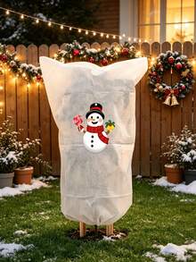 Christmas Plant Frost Protection Cover, Reusable Non-Woven Plant Winter Jacket Bag With Drawstring, Reindeer Tree Snowman Santa Pattern Plant Protecting Bag For Outdoor Garden Pots, 4 Styles Available - Multiple Styles - View 12