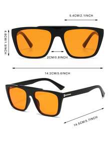 1 Pair Men's Black Square Frame Rivet Decor Fashion Glasses - Glossy Black - View 4