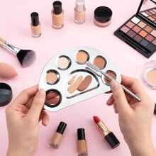 1pc Crescent Moon Shaped Mixing Palette With Scraper, Suitable For Nail Art, Beauty And Makeup, Cosmetic Mixing Tool - Silver - View 1
