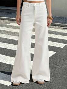 Women's Casual Versatile White Wide Leg Jeans - White - View 2