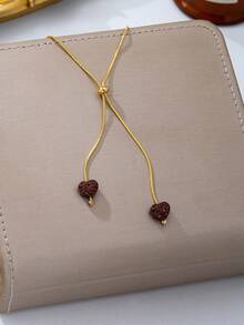 Fashion Heart-Shaped Rhinestone Pendant Necklace For Women, Daily Wear, Valentine's Day Gift - Coffee Brown - View 2