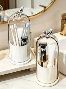 Customized Storage Boxes, Cosmetic Organizers With Compartments, Can Be Customized With Names And Text. 360° Rotating Toothbrush Holder With Transparent Dust-Proof And Mosquito-Proof Cover, Can Store Brushes, Lipsticks And Skincare Products - Suitable For Daily Work, Dorm Storage. Perfect Gift For Birthday, Graduation, Back To School, Easter, Christmas - Multicolor - View 7