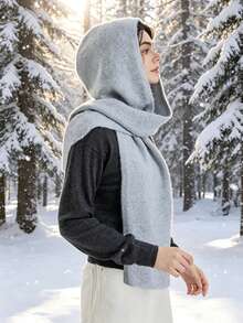 2pcs/Set Winter Hat And Scarf Integrated Hooded Neck Warmer - Windproof Ear Protection, Lightweight Warm Face Mask, Suitable For Outdoor Leisure, Cold Weather, Parties, Daily Use - Solid Color, Easy To Match - Multicolor - View 5
