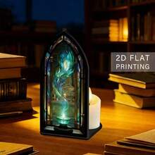 Bookend Bookshelf Study Room Decor, Premium Acrylic Material, Comfortable Glowing Bookshelf Corner, Ideal Choice For Book Lovers, Colorful Glass Flame-Shaped Feather And Glowing Candle Design, Book Lover Gift, Housewarming Gift, Christmas Gift - A - View 7
