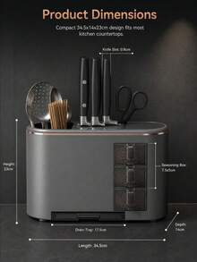 2 Pcs Multifunctional Kitchen Knife Holder, With Seasoning Box And Removable Drain Tray, Ventilated Back Design For Quick Drying,Chopsticks, Spoons And Scissors, Black,Grey And White - Gun Gray - View 4