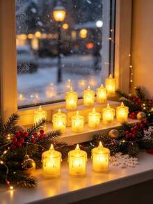 12/24pcs Crystal Decorative Flameless LED Candles, Battery Operated Realistic Tea Light Candles, Christmas Table Wedding Party Decoration, Switch Control, Batteries Included, Proposal Wedding Birthday Home Decor Electronic Candle Lights - Tears - View 5