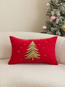 1 buah Sarung Bantal Chenille Bordir Pohon Natal, Merah/Beige, Sarung Bantal Dekoratif untuk Liburan, Desain Resleting Tersembunyi, Dapat Dilepas dan Dicuci, Cocok untuk Sofa, Ruang Tamu, Dekorasi Rumah Natal, Isian Bantal Tidak Termasuk - Merah - View 12