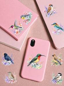 50Pcs Spring Birds & Flowers Clear PET Decor Stickers, Hand-Drawn Illustrations Of Watercolor Birds, Lavender And Fresh Green Leaves, Transparent PET Material, For Journal Collage, Kuka Card, Water Bottle, Luggage, Spring Nature DIY Decor - Multicolor - View 4