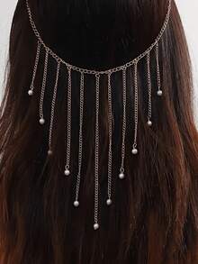 Back Hanging Tassel Pearl Pendant Hair Jewelry, Simple Unique Women Stylish Versatile Hair Accessory For Wedding Party Decoration - Multicolor - View 1