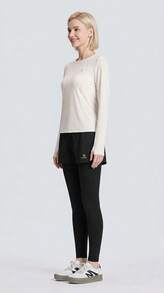 CAMEL CROWN Women's Yoga & Pilates Set, Breathable Quick-Dry Long-Sleeve Top & Pants, 2 Pieces Workout Outfit For Yoga & Fitness - Tulip White/Phantom Black - View 3