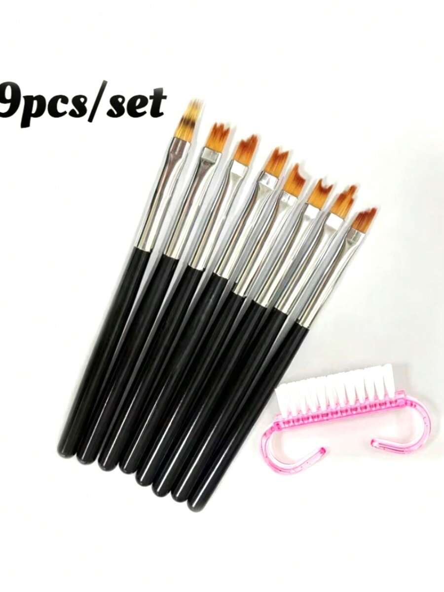 9Pcs Nail Art Petal Brush Set, For Painting Flower Patterns With Cleaning Brush - Multicolor - View 1