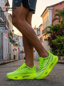 EDIXIM Sepatu Lari Pria Model Baru Musim Semi/Gugur 2026, Sepatu Lari Jalan Raya Berbahan Jala Bernapas, Sol Lembut Peredam Guncangan - Hijau fluoresensi - View 8