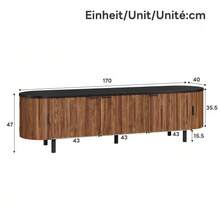 TV Lowboard Made Of MDF With 5 Doors, Fluted Front, Rounded Sides, Iron Legs, And Iron Handles - Walnut+MDF - View 2