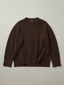 New Women's Square Round Neck Brown Ribbed Collar Pullover Knit Sweater, Casual Everyday Versatile - Brown - View 3