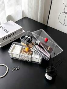 1pc Multi-Functional Desktop Cosmetic Storage Box, Colorful Ball Convenient Opening Handle, Thickened High-Transparency Dust-Proof Design, Freely Stackable Combination, Home Vanity Storage For Cotton Pads, Cotton Swabs, Lipsticks, Makeup Tools, Neat Storage Organizer - View 1