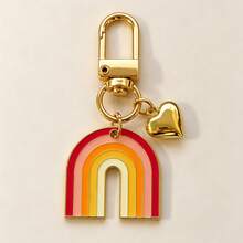 1pc/3pcs/4pcs Unisex Alloy Rainbow Oil Drop Pendant, Gold 3D Heart Charm Keychain, Minimalist Bag Pendant Wallet Accessory - Multicolor - View 15