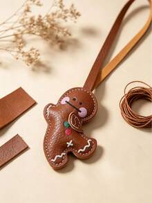 Christmas Gingerbread Man Faux Leather Bag Charm, Wrist Lanyard Keychain, Backpack Handbag Decoration Accessory, Holiday Xmas Gift For Women Friends - Multicolor - View 12