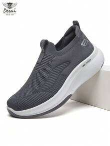 Desai Men's Slip-On Sneakers, Fabric Upper Round Toe Walking Shoes With PU Sole, Casual Shoes For Daily Wear And Travel Shoes For Men Shoes Men - Grey - View 3