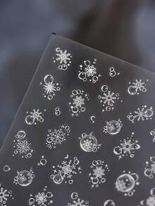 1 Sheet White Snowflake Nail Stickers, Transparent Bubble Moon Star Winter Self-Adhesive Nail Art Decals, Frozen Style DIY Manicure Nail Decorations - Silver - View 4