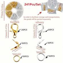 240pcs DIY Jewelry Findings Connector Set With 6-Compartment Box (Lobster Clasp, Jump Rings, Crimp Beads) Suitable For Jewelry Making, Bracelets, Necklaces, Anklets, Open Jump Rings, Beaded Connector, Bag Charms, Jewelry Accessories And Other Handmade Craft Materials - Lobster Clasp & Button & Jump Ring - View 15