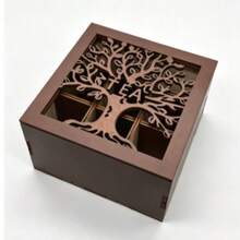 1pc Solid Wood Handmade Laser Hollow Tree Of Life Carved Square Divided Storage Box With Lid, Tea Storage Box, All-Season Kitchen Countertop Dining Table Home Storage Decor Box - Multicolor - View 6