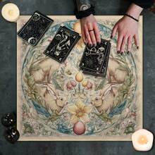 1 st vintage blommig kanin-tarotduk, vårhare- och äggaltarduk, wiccansk spåning- och tarotläsningsduk för bord, mystisk botanisk kvadratisk tarotmatta för häxkonst och heminredning - Multifärgad - Visa 6