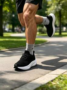 Men's Lightweight Breathable Running Shoes, Non-Slip Sports Casual Shoes - Black - View 12