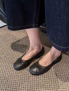 1 Pair Women's Black Bow Soft Sole Ballet Shoes With Ruched Lace Trim, Slip-On Loafers, Fashion Commuter Flat Shoes - Black - View 13
