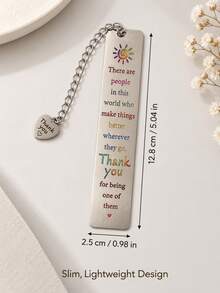 Engraved Metal Bookmark With Heart Pendant, Inspirational Thank You Quote Book Mark, Appreciation Gift For Friends & Coworkers - Multicolor - View 7