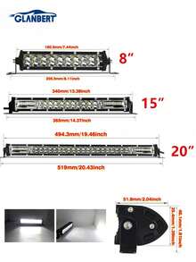 GLANBERT 20"/15"/8" Ultra Bright Dual Row LED Light Bar Spotlight Car LED Work Light Adjustable Bracket Flood Light Combination Sealed Beam Suitable For Tractor, 4WD, Off-Road Vehicle, ATV, Truck - 12V 24V - White - View 6