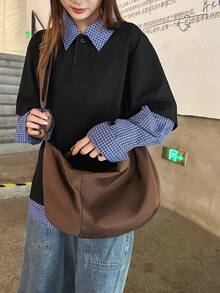 Large Capacity Solid Color Crossbody Bag, Casual Shoulder Bag, Unisex Couple Crossbody Bag, PU Leather, Shopping Bag, Daily Travel Backpack - Multicolor - View 3