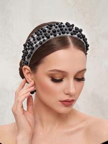 1pc Luxury Iridescent Rhinestone Headband With Dual-Color Beaded Design, Suitable For Wedding, Party, Daily Wear, Women's Hair Accessory - Silver - View 25