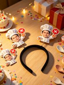 個性化派對裝飾品，客製化照片，主廚造型頭部彈跳髮箍，可愛主廚帽設計，客製化派對自拍道具，適用於生日派對拍照道具與裝飾，個性化照片髮箍－客製化生日帽髮箍派對裝飾，主題派對，單身女派對，萬聖節禮物，聖誕禮物 - 彩色 - 查看 4