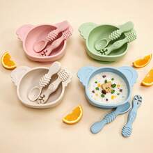 3pcs Silicone Tableware Set, Includes 1 Koala Bowl And 2 Spoons, For Baby Daily Feeding And Self Feeding Training, Nice Gift Option - Multicolor - View 5