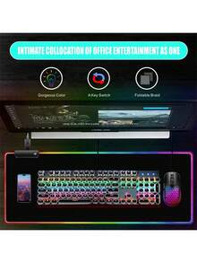 1pc Pure Black Personalized Large RGB Glowing Magic Mouse Pad 80cmx30cmx0.3cm Extra Large Office Desk Mat / RGB 30cmX25cm Computer Desk Gaming Mouse Pad Keyboard Pad Student Desktop Writing Desk Mat Stitched Edge Durable Mouse Pad Computer LED Desk Mat - View 10