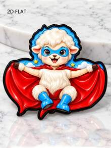 2D Flat Lamb Brooch, Blue Eye Mask Red Cape Superhero Sheep Design, Cute Style Coat Sweater Backpack Hat Decoration Accessory - A - View 9